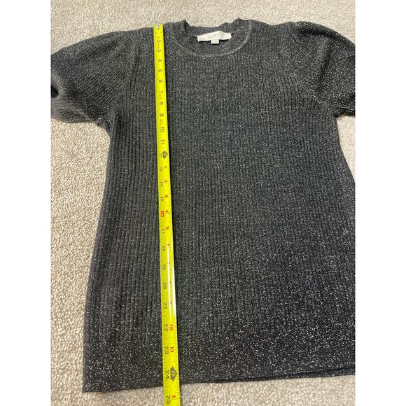 Loft Women's Cable Knit Metallic Chic Preppy Casual Soft Sweater Black Silver M - Picture 8 of 9